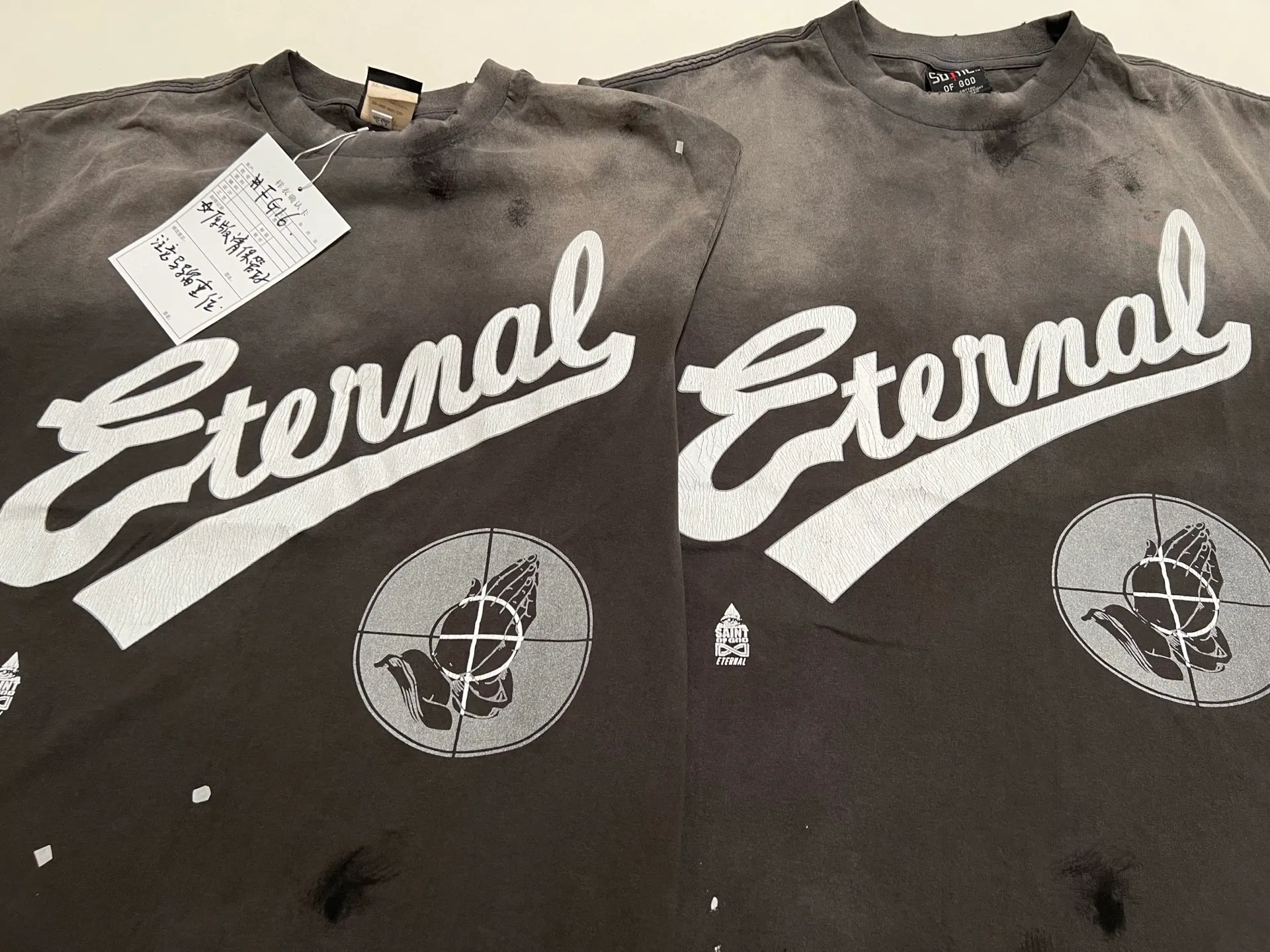 Washing/printing proofing SAINT Mxxxxxx × FEAR OF GOD FG_SS TEE/SNT OF GOD/BLK 25SS Heavy FOG joint model SAINT OF GOD prayer short-sleeved wash black S-XL